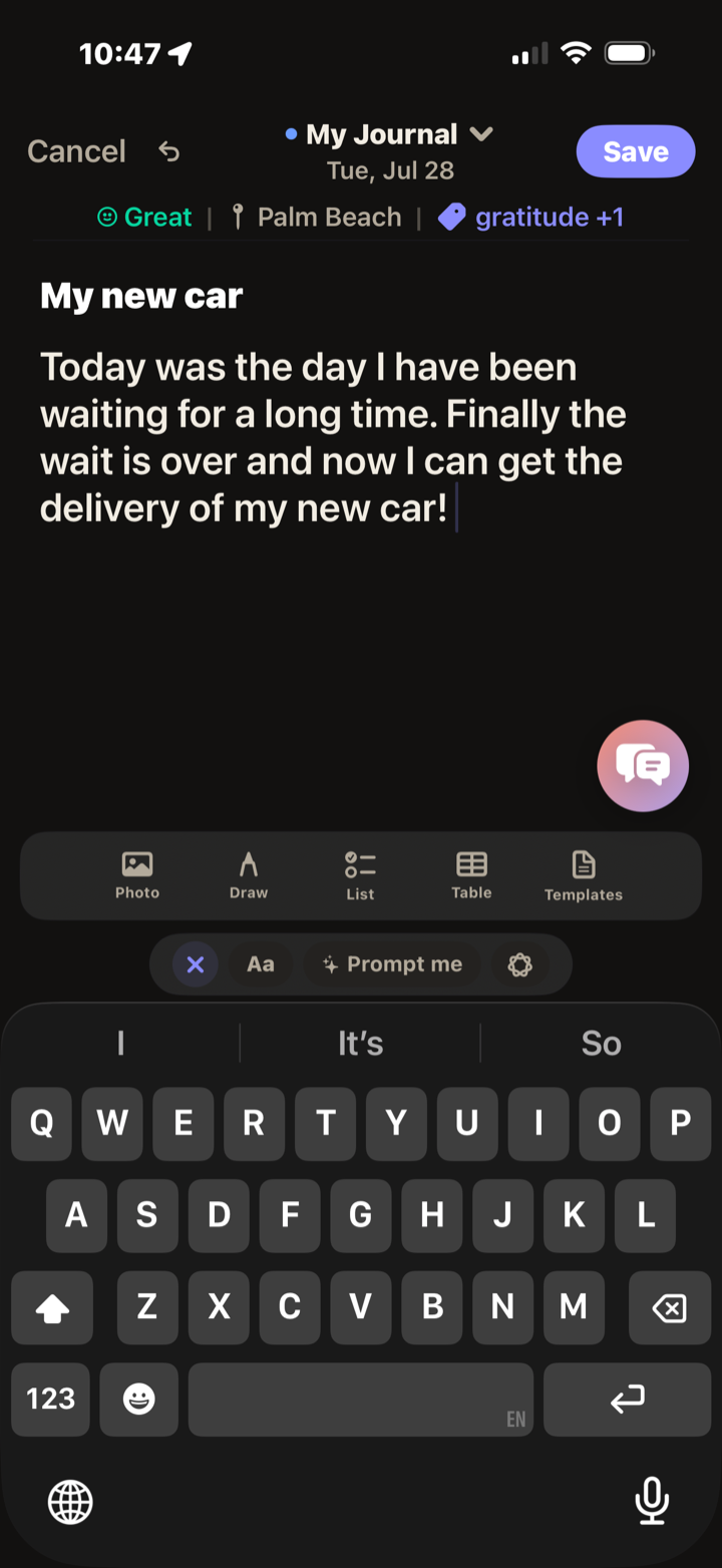 Writing an entry